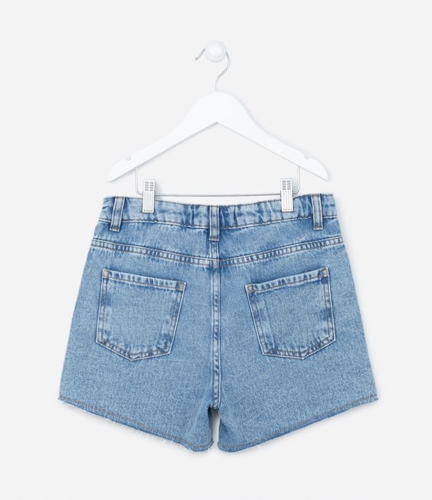 Short Infantil em Jeans com Bordado Borboletas e Barra Desfiada - Tam 5 A 14 Azul 2