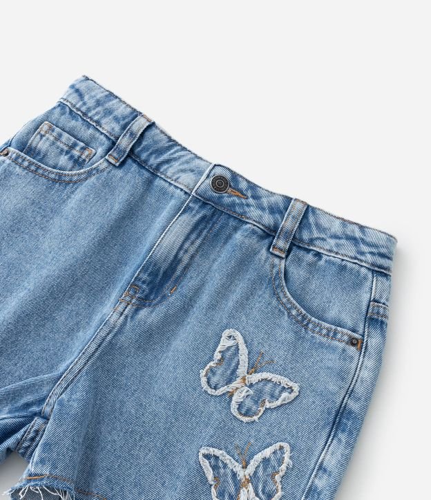 Short Infantil em Jeans com Bordado Borboletas e Barra Desfiada - Tam 5 A 14 Azul 4