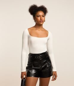 Body Seamless com Recorte e Manga Longa