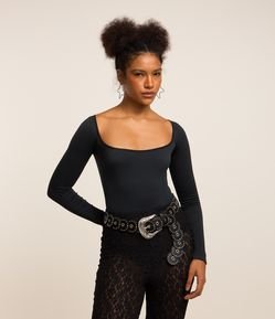 Body Seamless com Recorte e Manga Longa