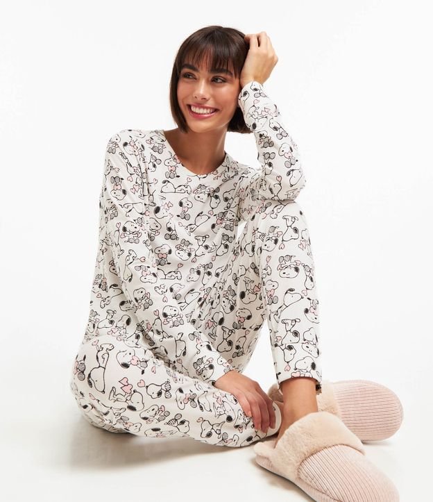 Pijama Longo em Algodão com Estampa do Snoopy