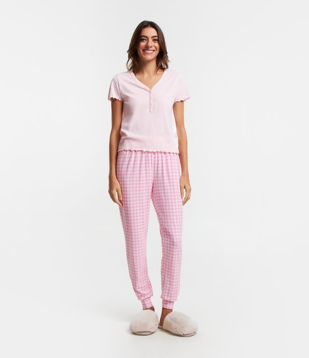 Calça de Pijama com Estampa Xadrez e Amarração