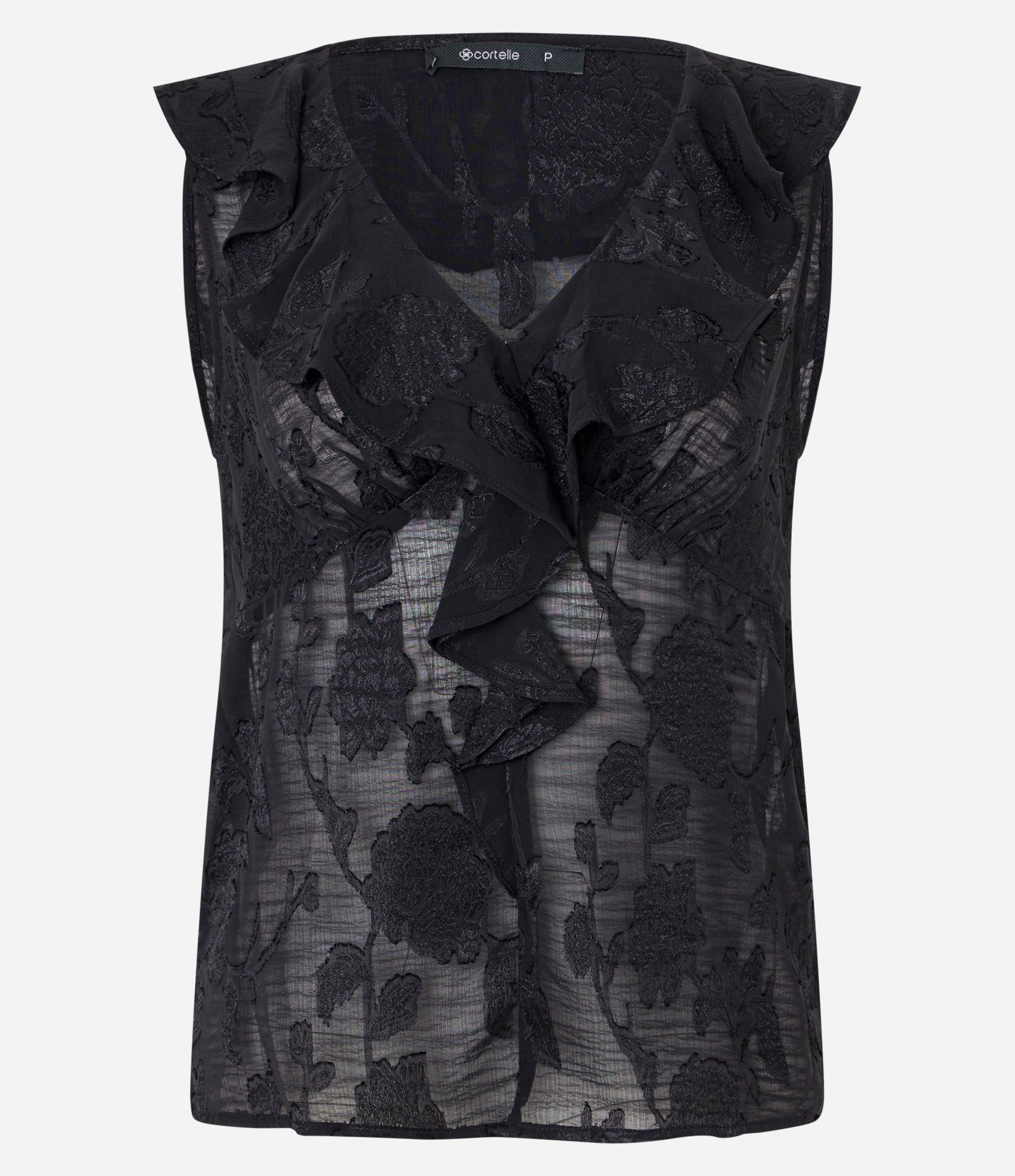 Blusa em Chiffon com Babado na Gola e Textura Floral Preto 5