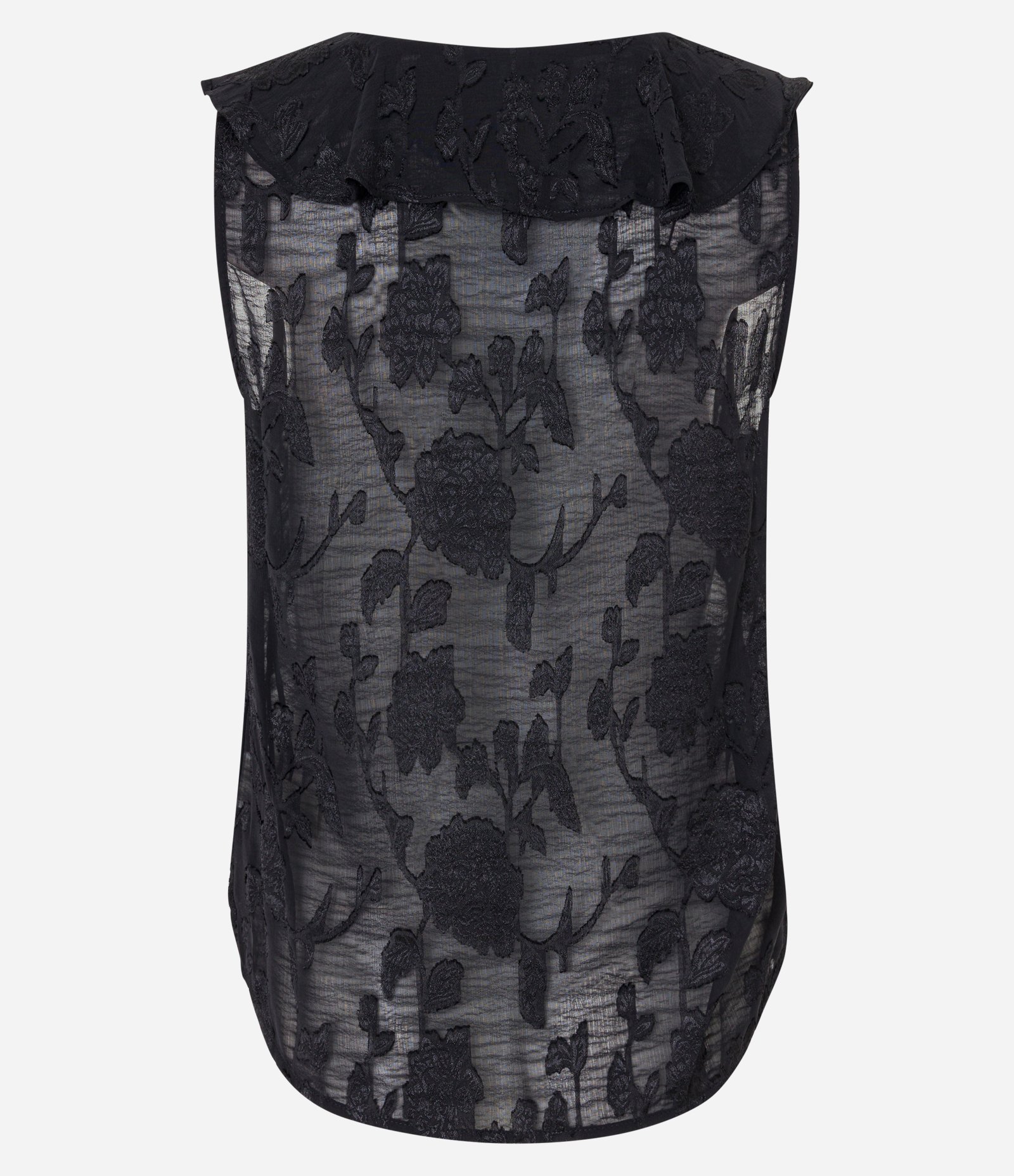Blusa em Chiffon com Babado na Gola e Textura Floral Preto 7