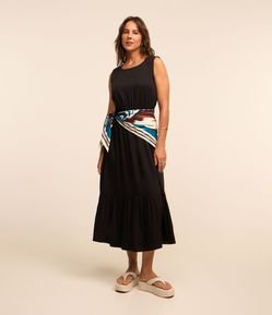 Vestido Midi em Viscose com Elástico na Cintura