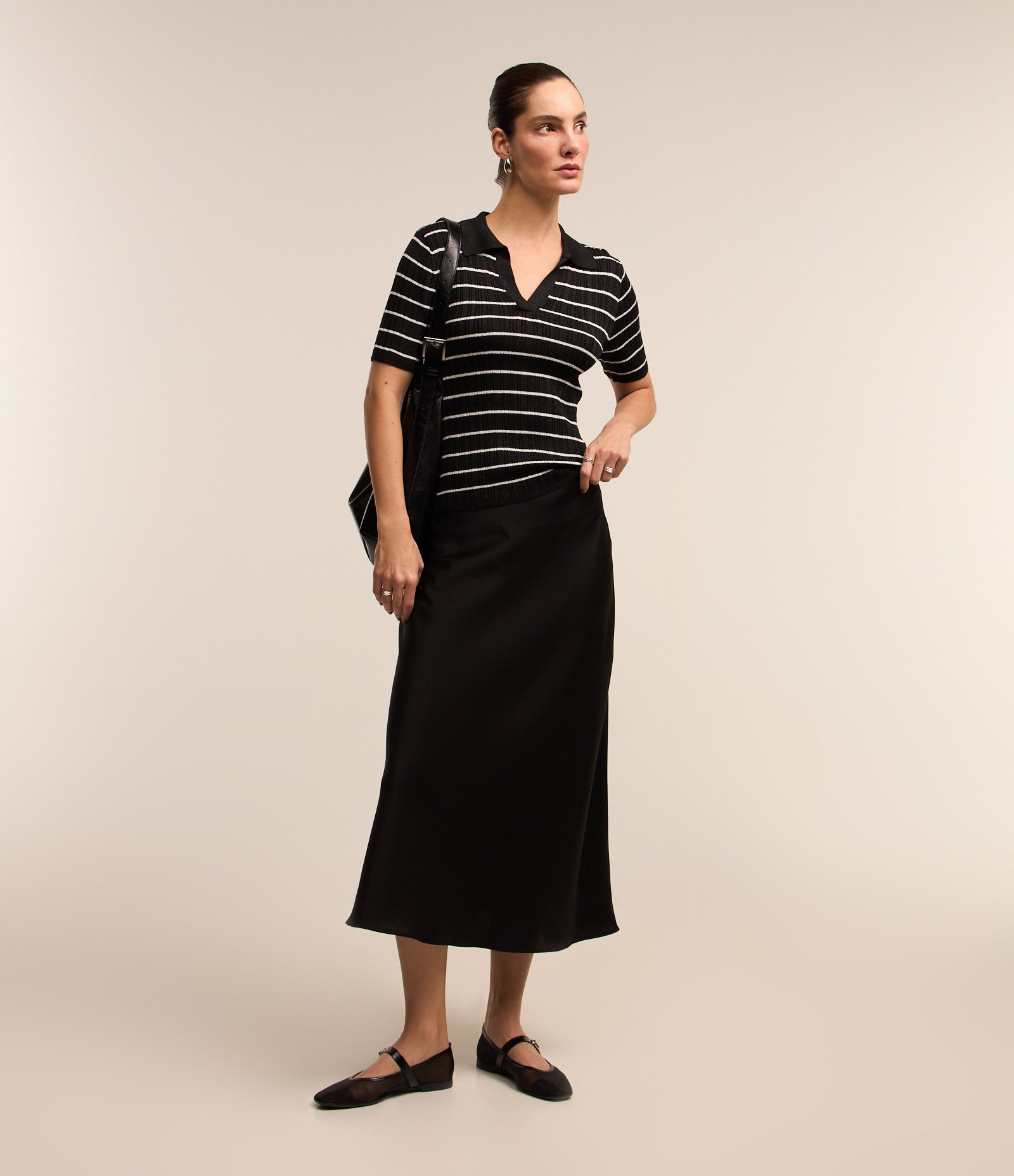 Blusa em Tricô com Estampa Listras e Detalhe em Fio Metalizado Preto/ Branco 3