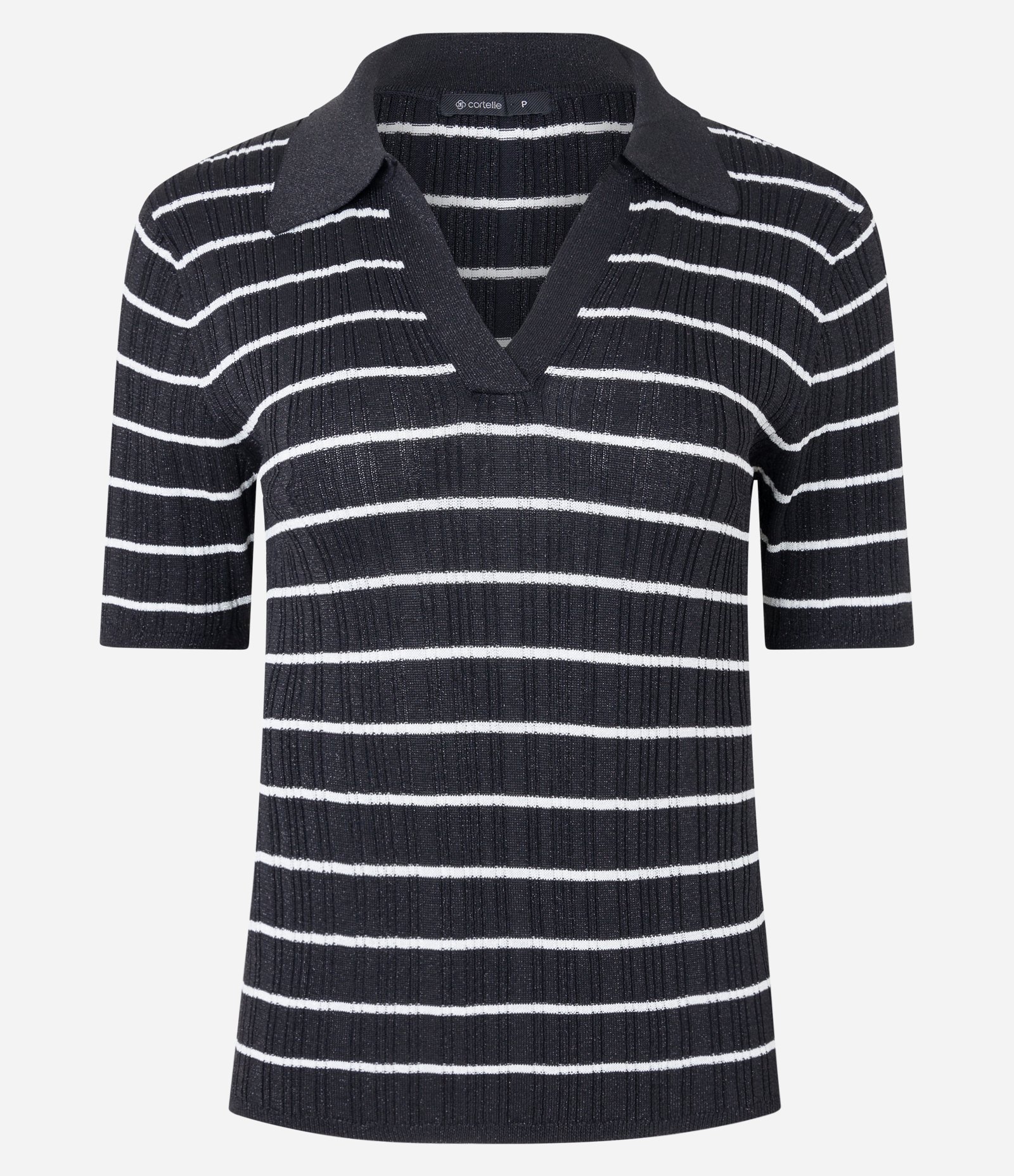Blusa em Tricô com Estampa Listras e Detalhe em Fio Metalizado Preto/ Branco 5