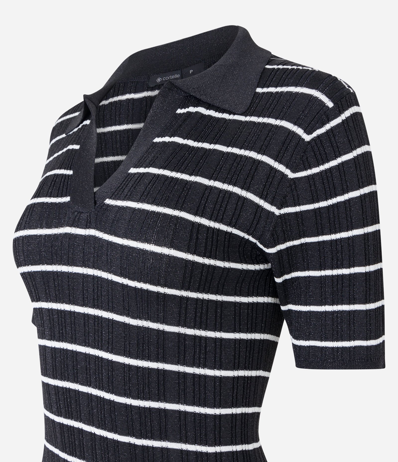 Blusa em Tricô com Estampa Listras e Detalhe em Fio Metalizado Preto/ Branco 6