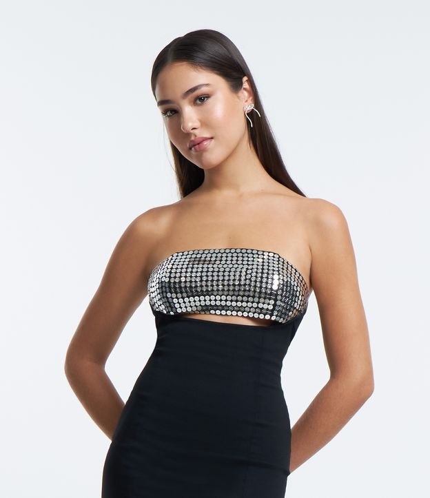 Vestido Curto em Bengaline Tomara que Caia com Paetês no Busto