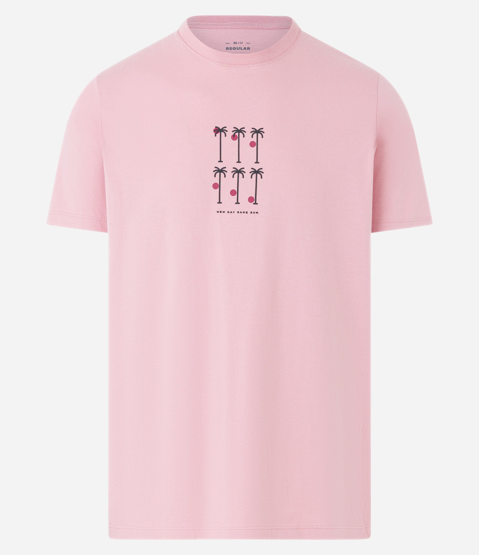 Camiseta Regular em Algodão com Estampa frontal Minimalista de Coqueiros Rosa 5