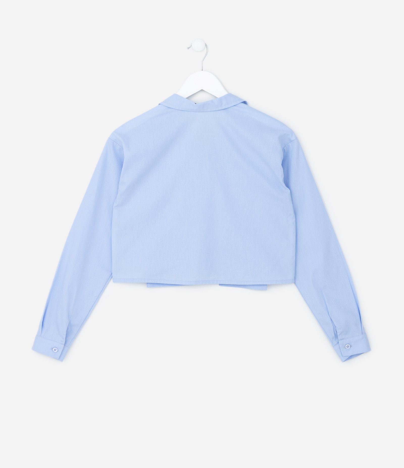 Camisa Cropped Infantil em Tricoline com Bolso - Tam 5 A 14 Anos Azul 2