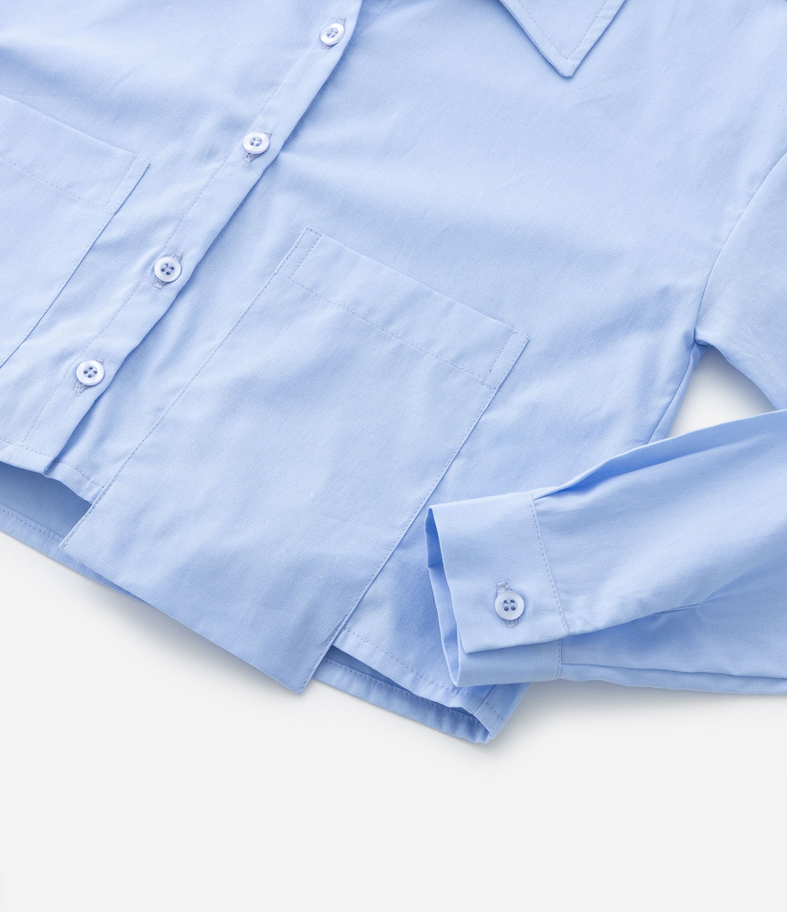Camisa Cropped Infantil em Tricoline com Bolso - Tam 5 A 14 Anos Azul 3