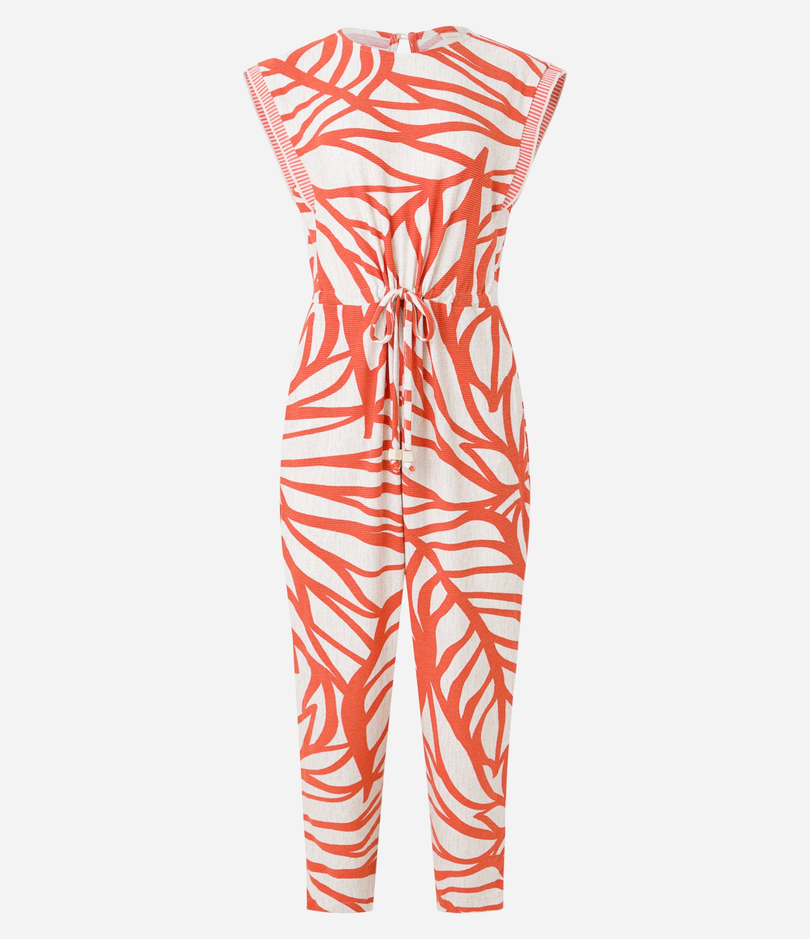Macacão em Viscose com Estampa Folhagem Contrastante Laranja/ Branco 7
