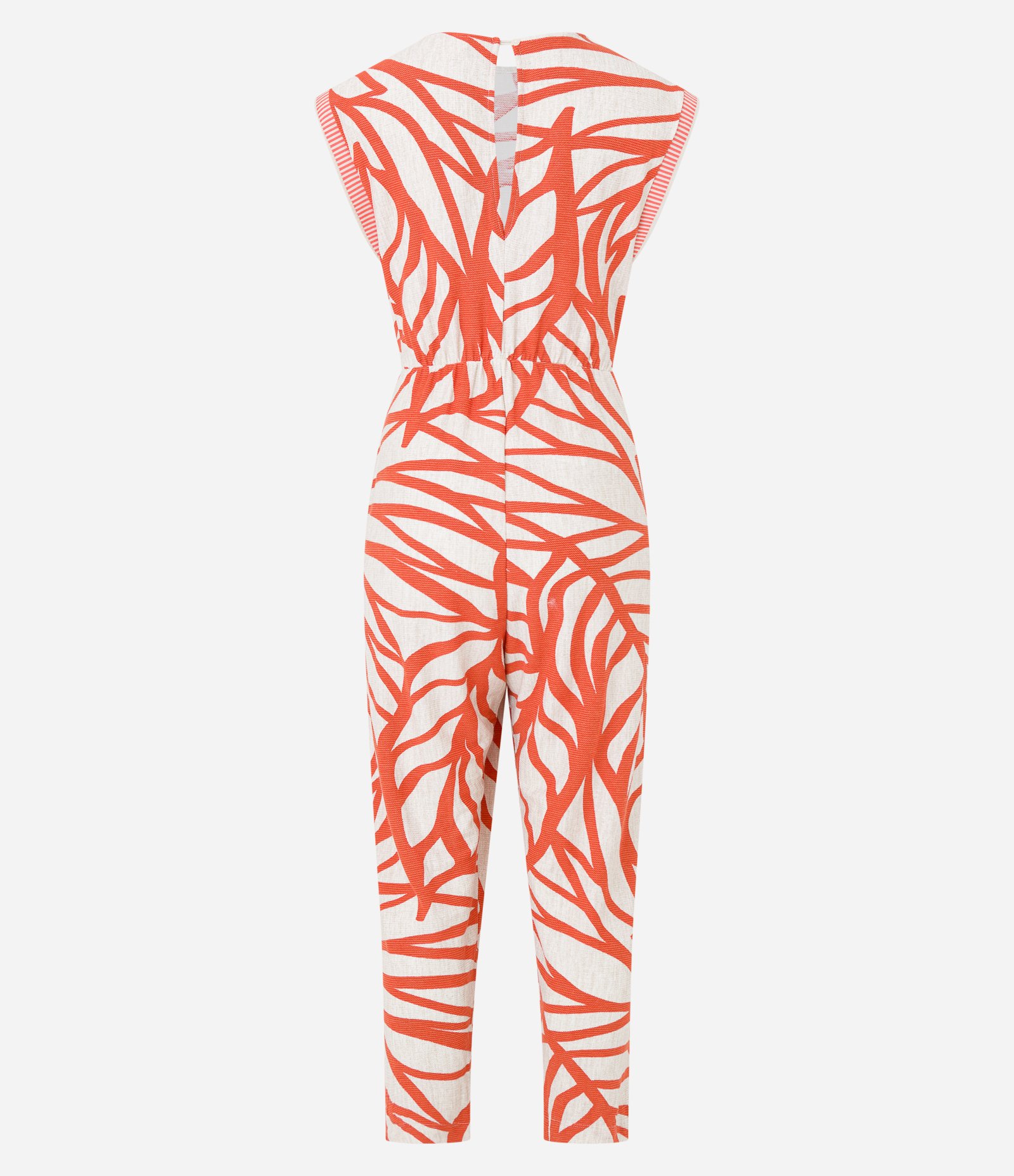 Macacão em Viscose com Estampa Folhagem Contrastante Laranja/ Branco 9