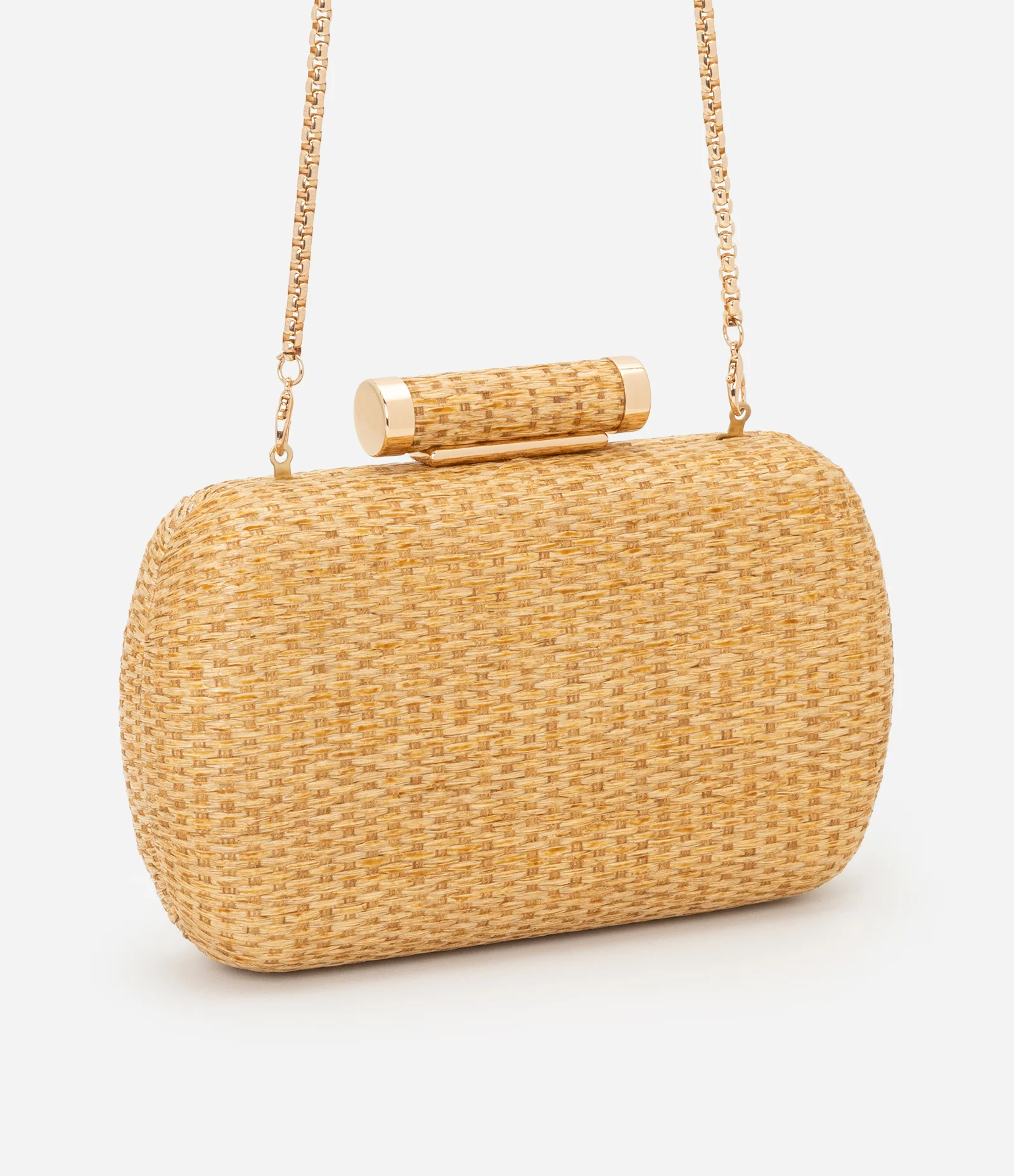 Bolsa Transversal Pequena em Palha com Alça em Corrente Bege 2
