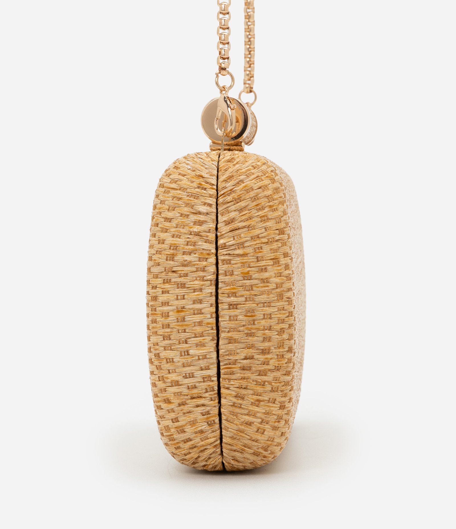 Bolsa Transversal Pequena em Palha com Alça em Corrente Bege 3