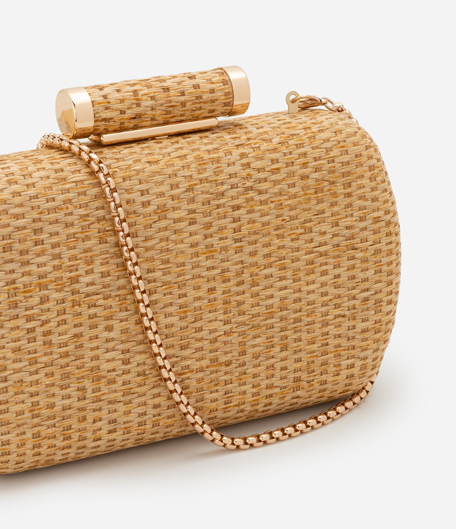 Bolsa Transversal Pequena em Palha com Alça em Corrente Bege 4