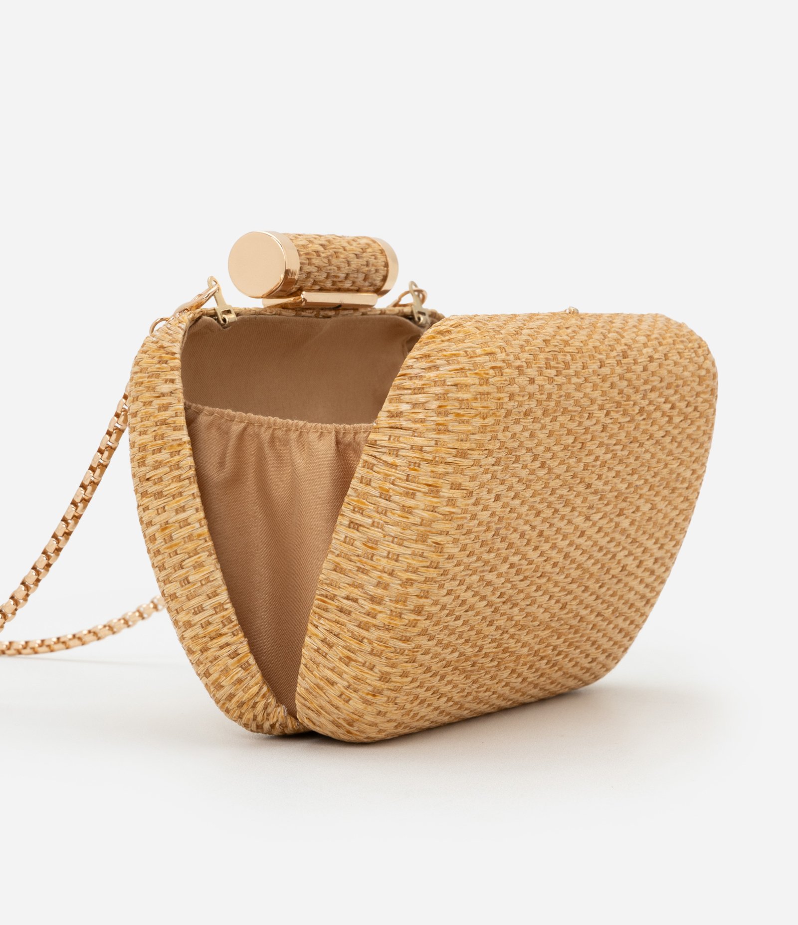 Bolsa Transversal Pequena em Palha com Alça em Corrente Bege 6