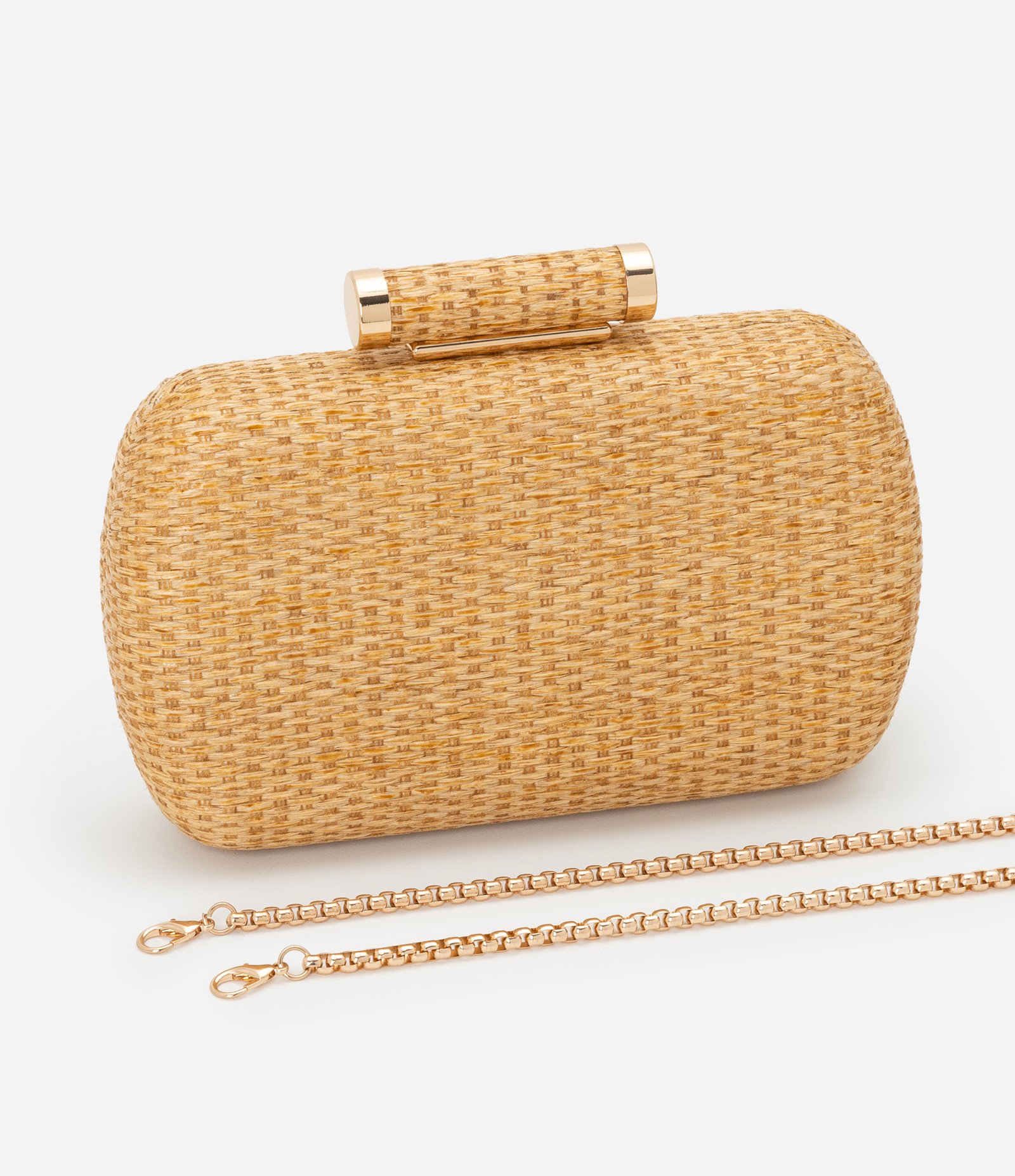 Bolsa Transversal Pequena em Palha com Alça em Corrente Bege 7