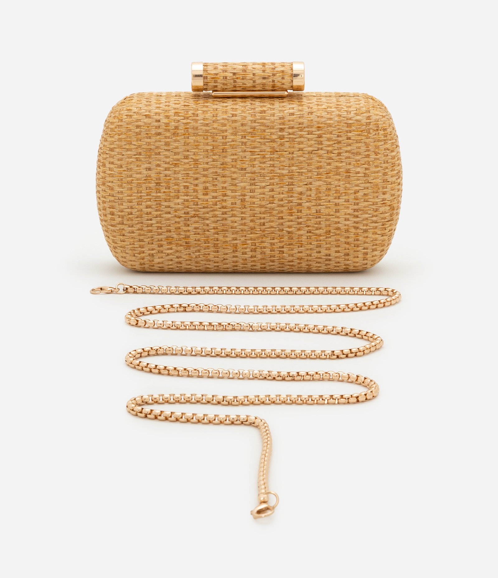 Bolsa Transversal Pequena em Palha com Alça em Corrente Bege 8