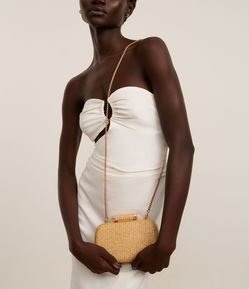 Bolsa Transversal Pequena em Palha com Alça em Corrente