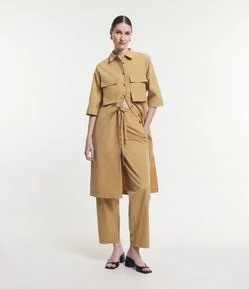 Calça Reta em Alfaiataria com Cós Clochard e Lacinho