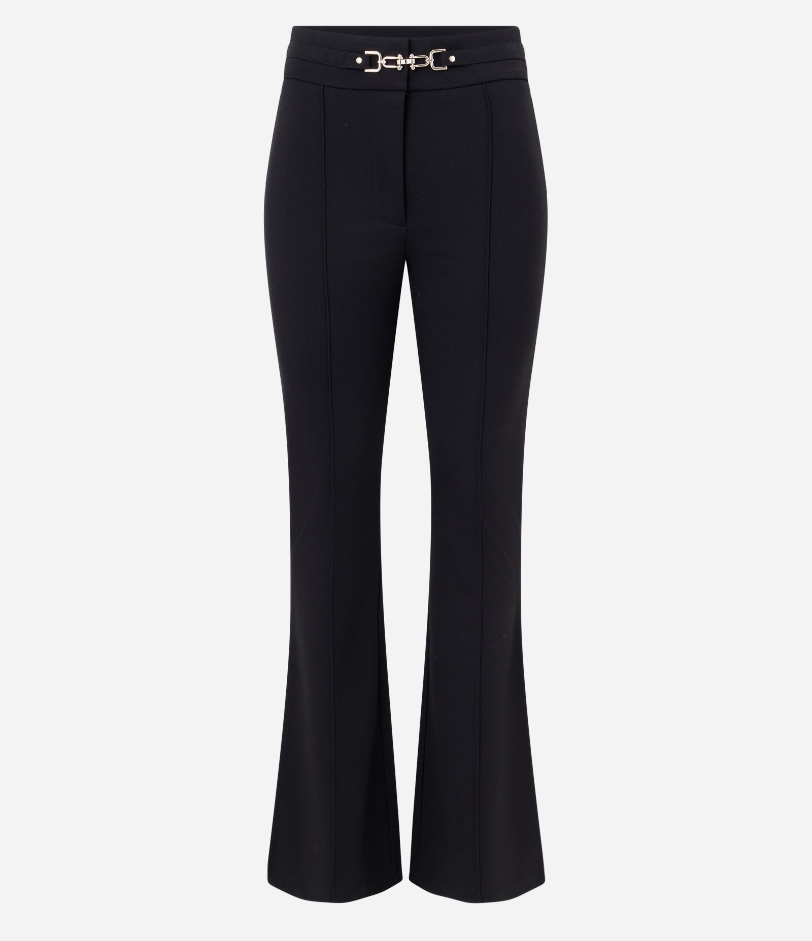 Calça Flare em Ponto Roma com Detalhe em Metal no Cós Preto 5