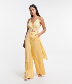 Calça Pantalona Acetinada com Cintura Média