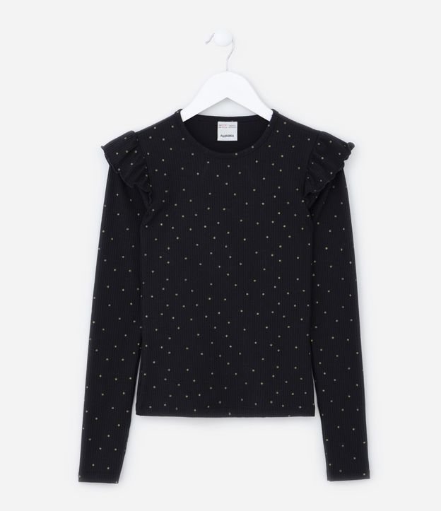 Blusa Infantil Canelada com Babados - Tam 5 A 14 Anos