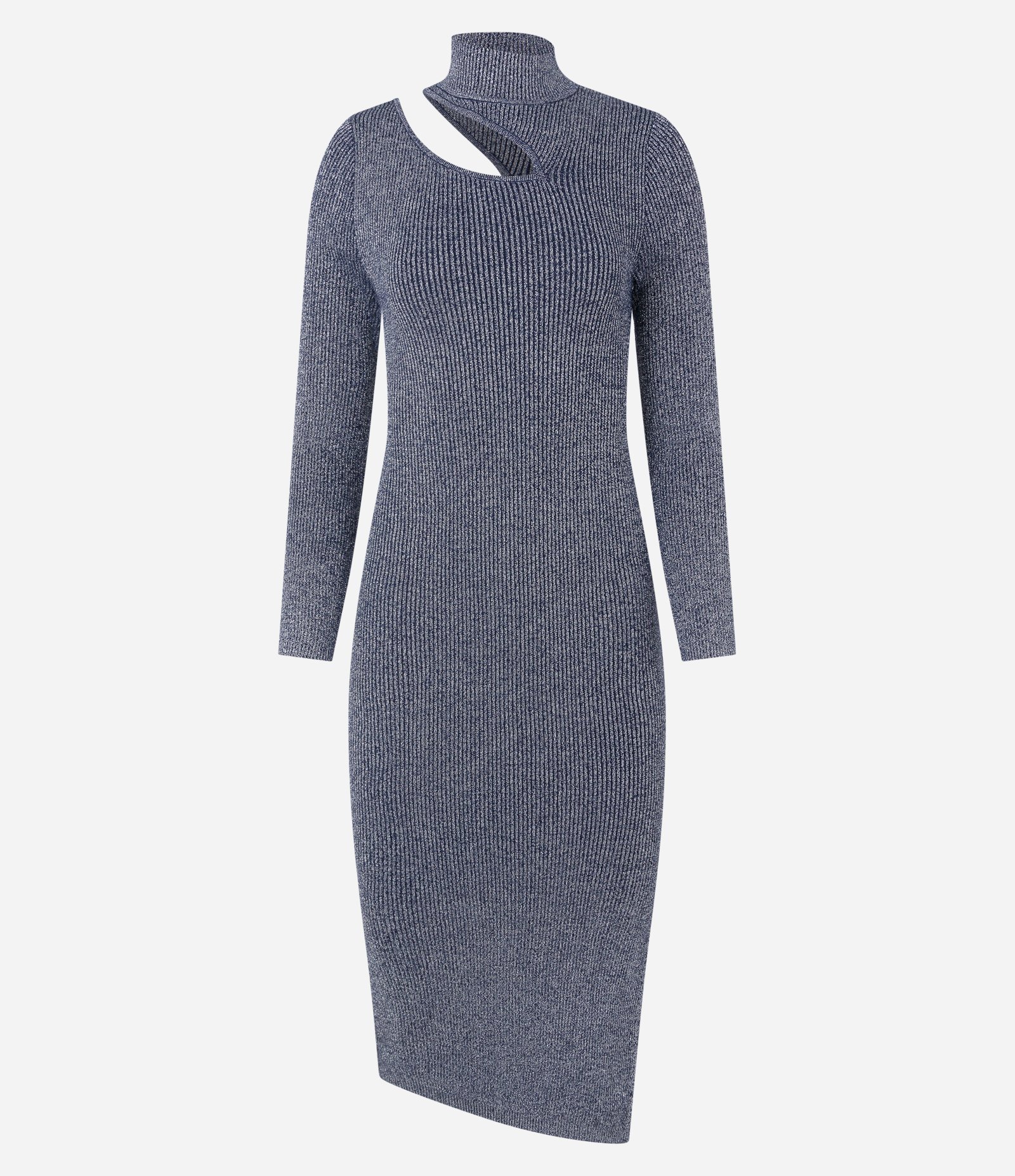 Vestido Midi em Viscose com Recorte Vazado e Detalhe em Fio Metalizado Cinza 6