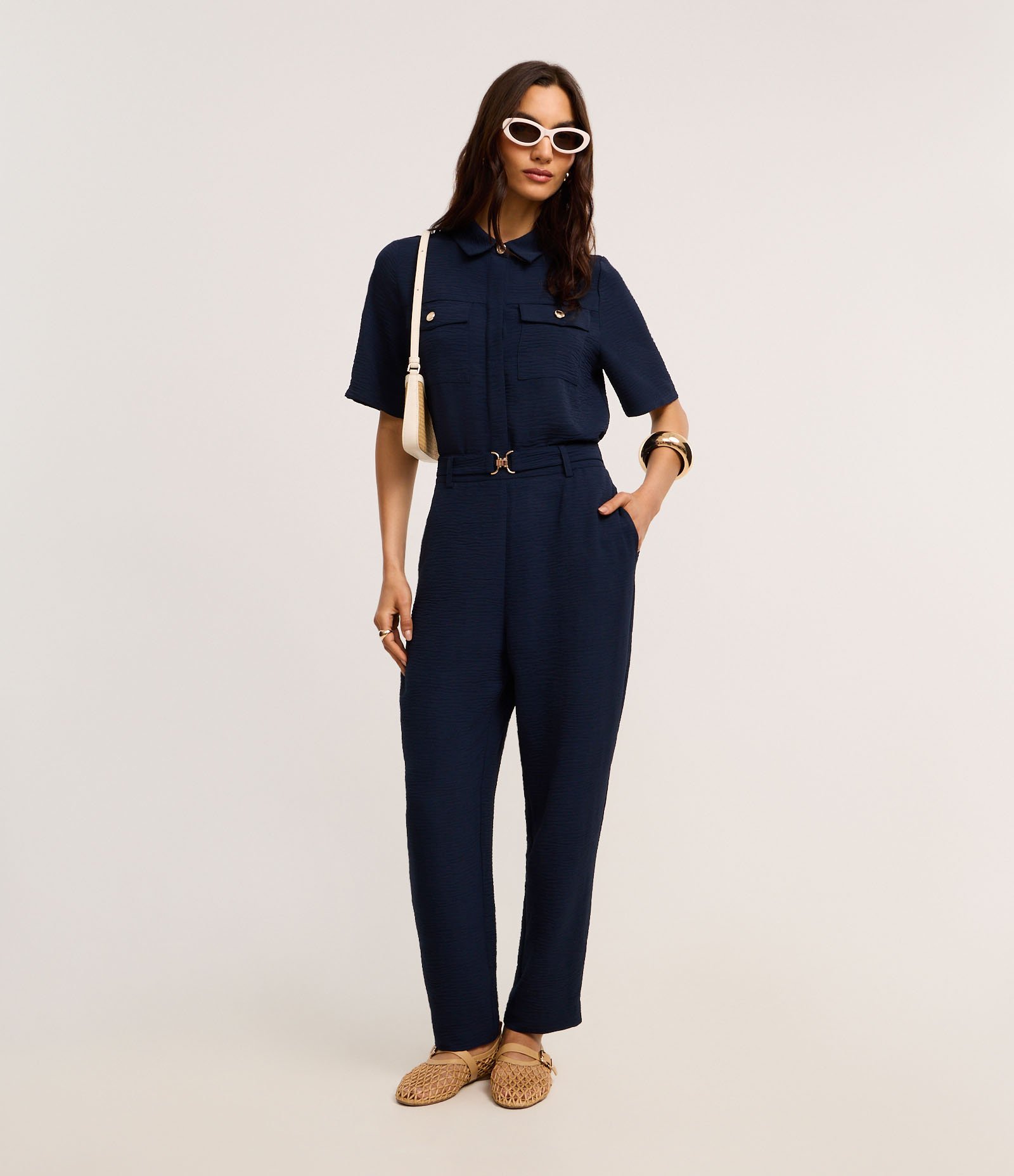 Camisa Airflow com Botões Metalizados e Bolsos Frontais Azul Marinho 2