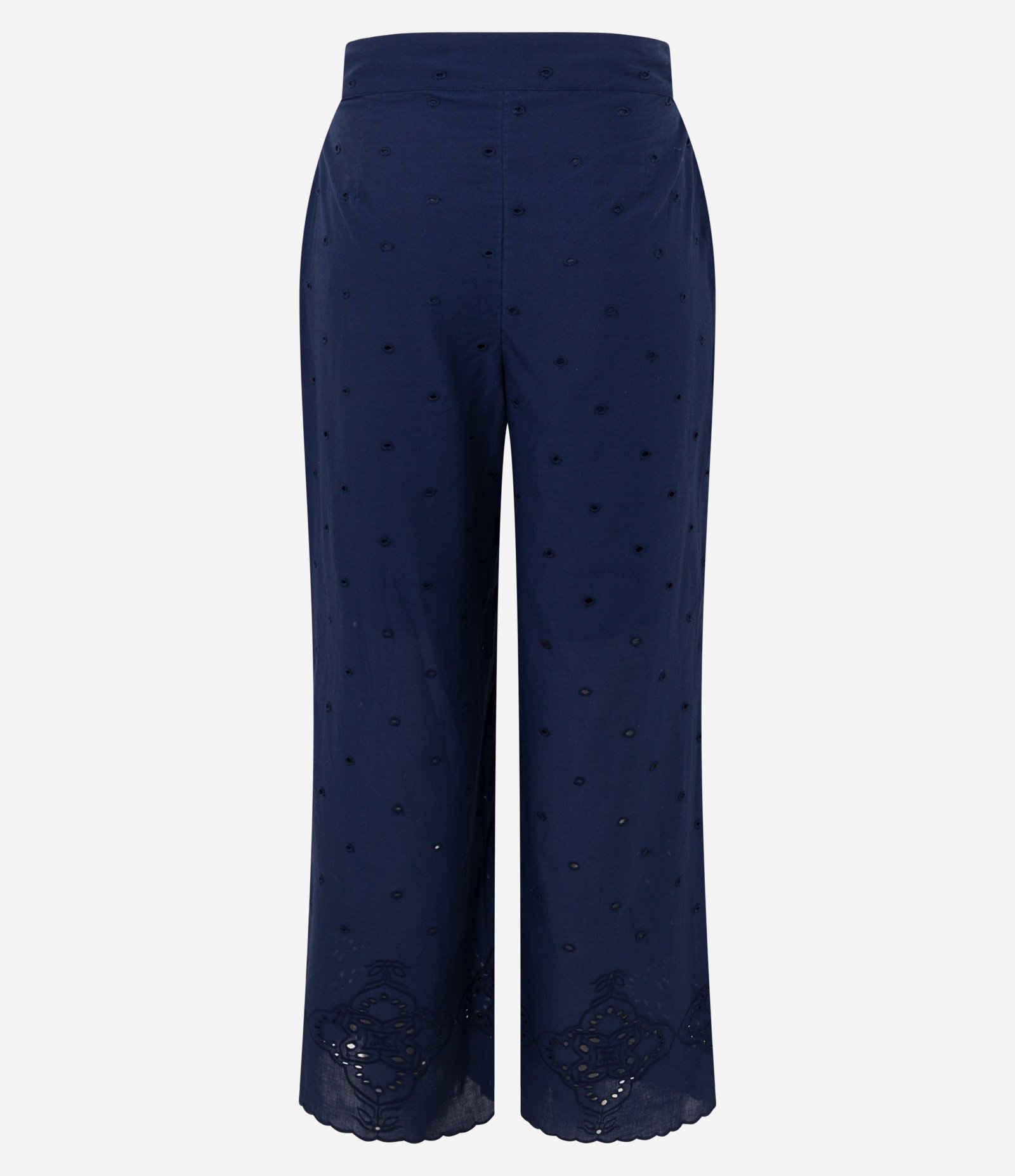 Calça Reta em Laise com Textura de Bolinha Vazadas Azul Escuro 8