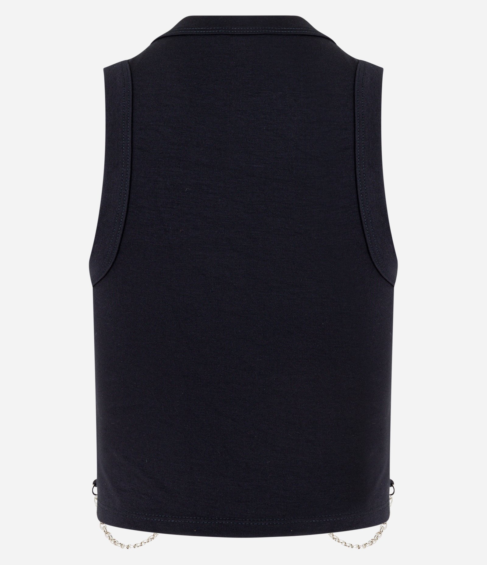 Regata Cropped em Meia Malha com Gola Halter e Detalhe de Corrente Cruzando Preto 7