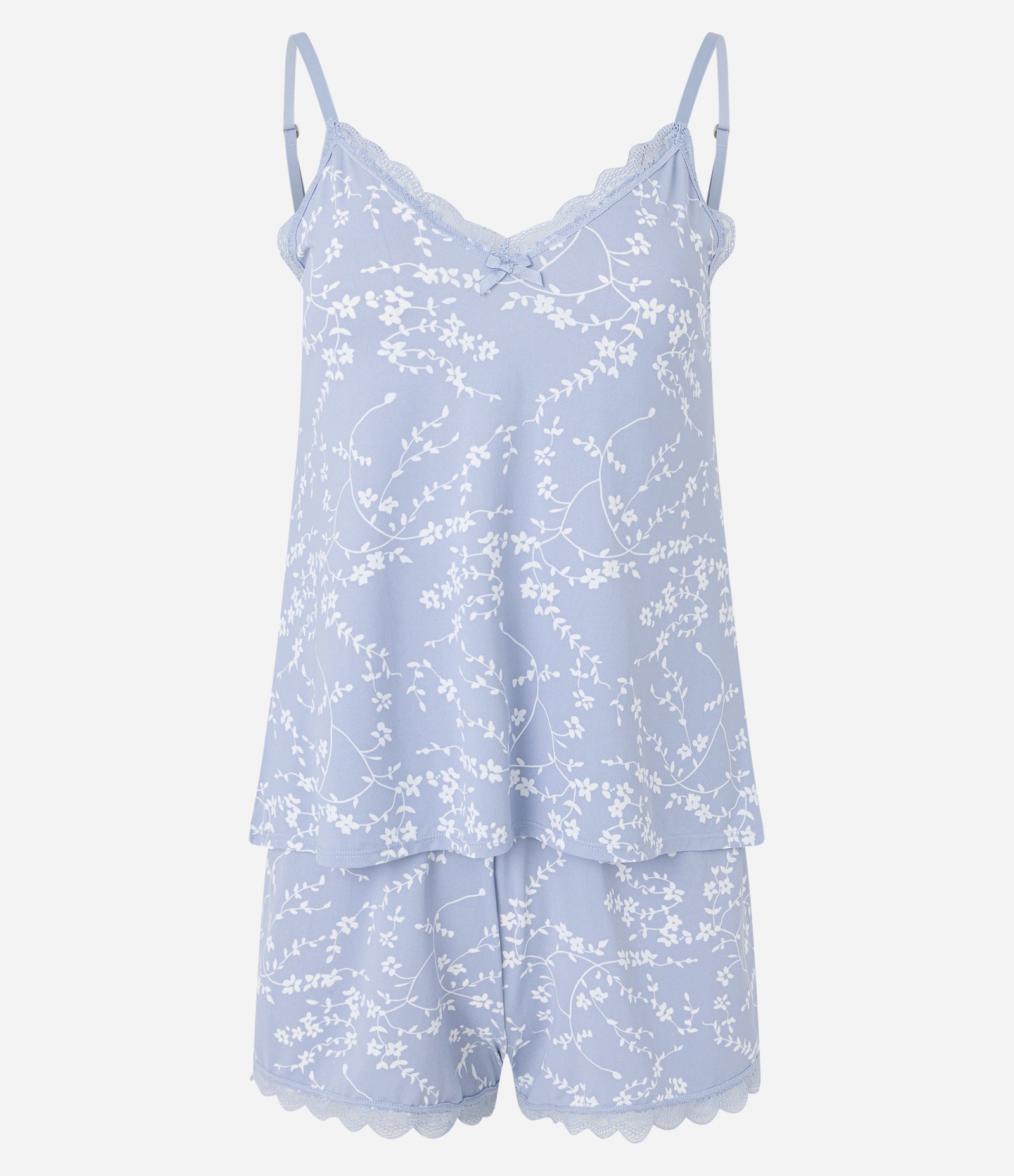 Pijama Short Doll Alcinha em Poliamida com Detalhes Rendados e Estampa Floral Azul 5