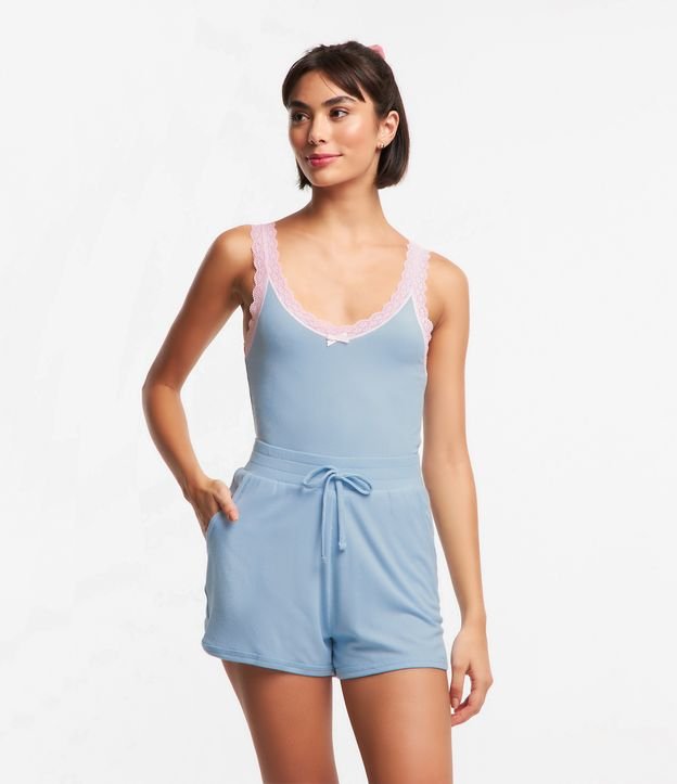 Short de Pijama em Ribana com Amarração no Cós e Bolsos