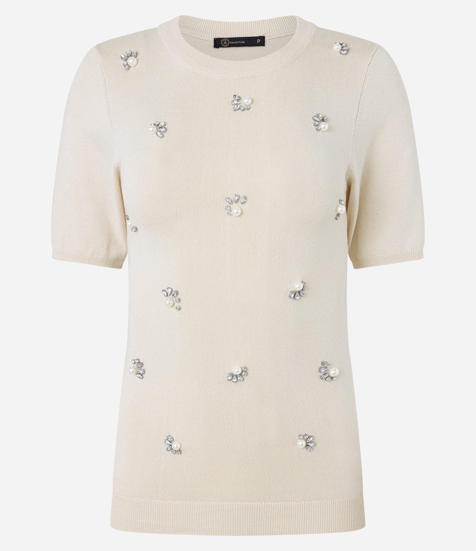 Blusa em Tricô Leve com Bordado Pérolas e Strass Off White 5