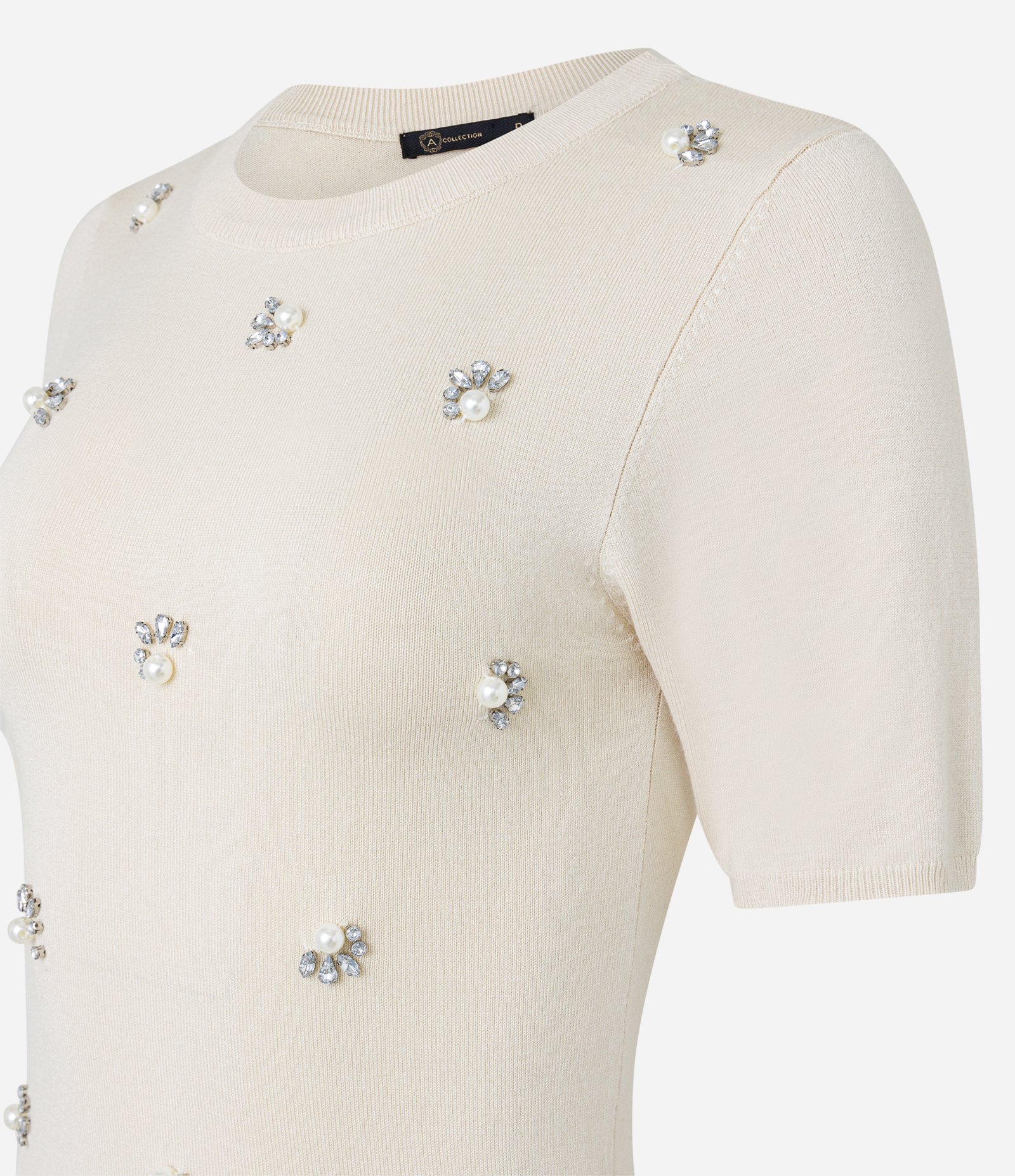 Blusa em Tricô Leve com Bordado Pérolas e Strass Off White 6