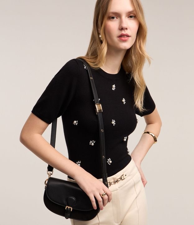 Blusa em Tricô Leve com Bordado Pérolas e Strass