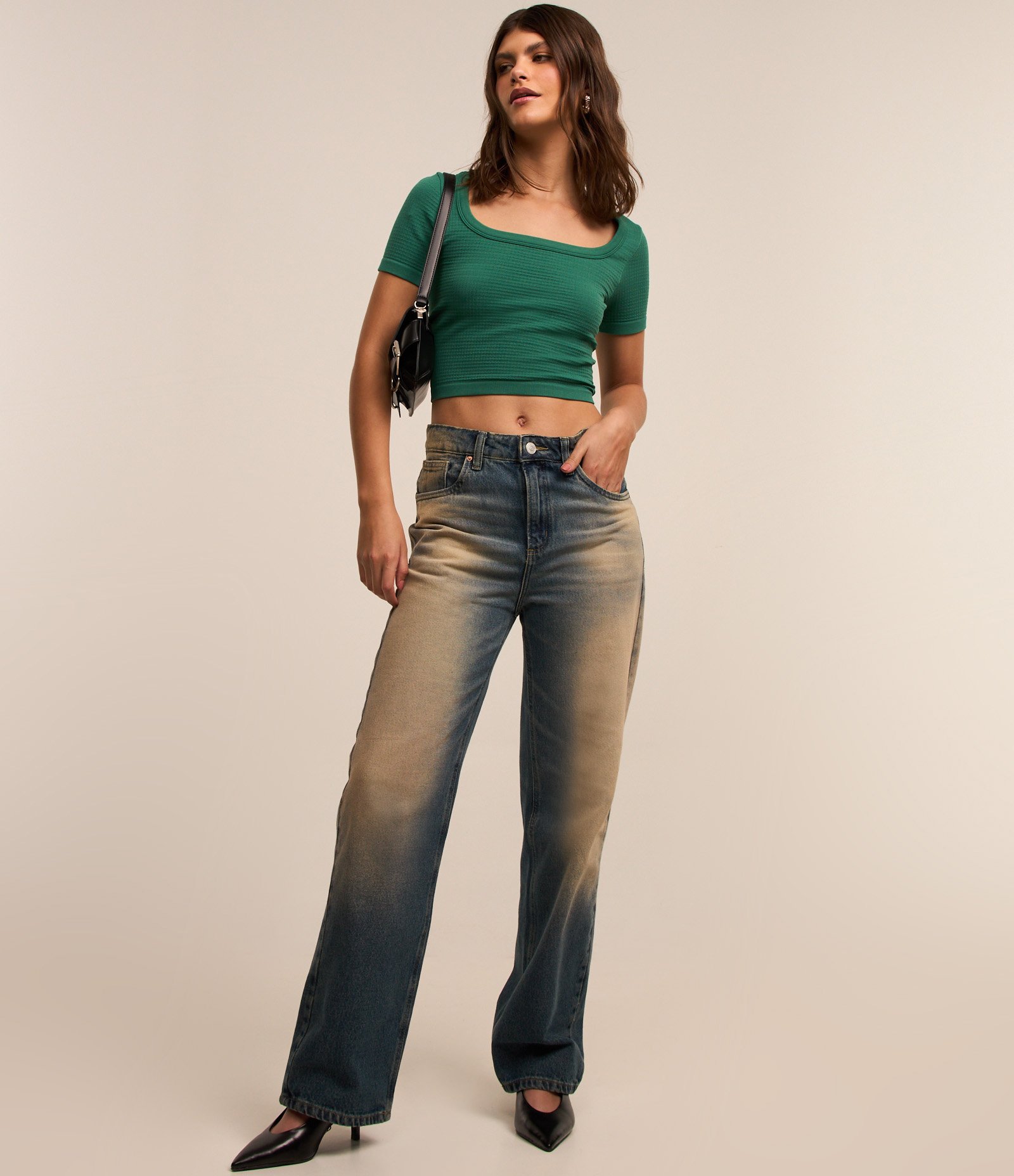 Blusa Cropped Seamless com Textura Waffle Verde 2