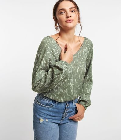 Menor preço em Blusa em Viscose com Decote V e Estampa Poá
