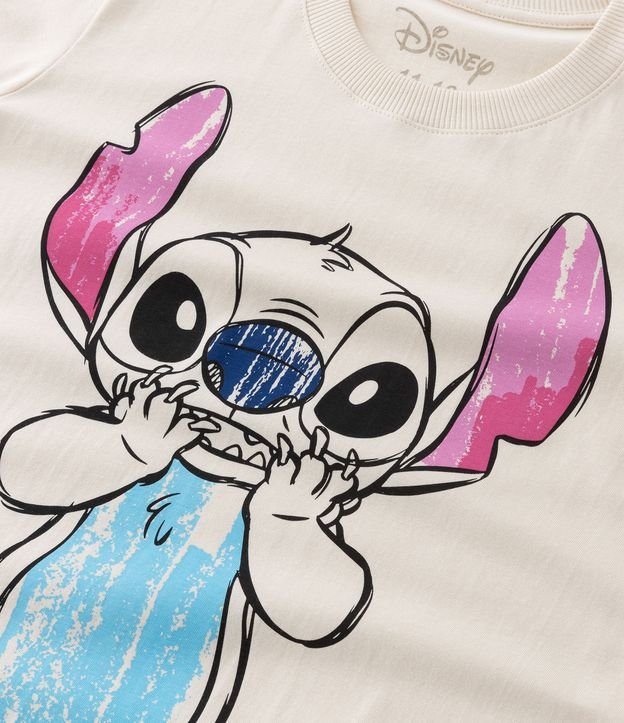 Camiseta Infantil Manga Curta com Estampa do Stitch - Tam 5 a 14 anos Bege 4