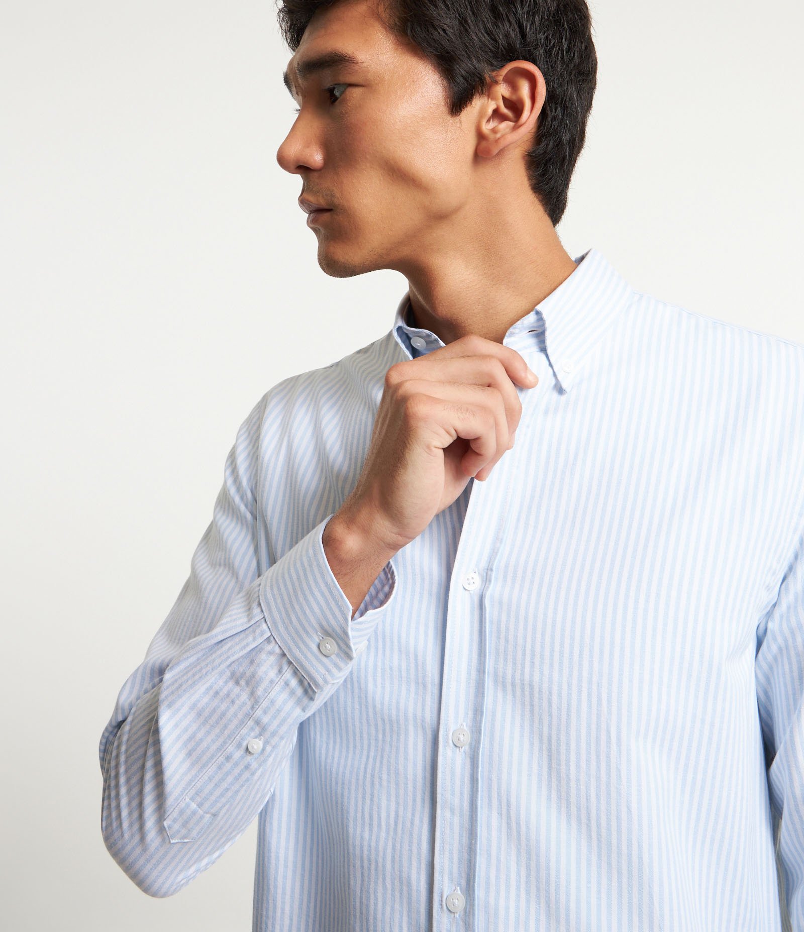Camisa em Oxford Listrada Branco/Azul 1