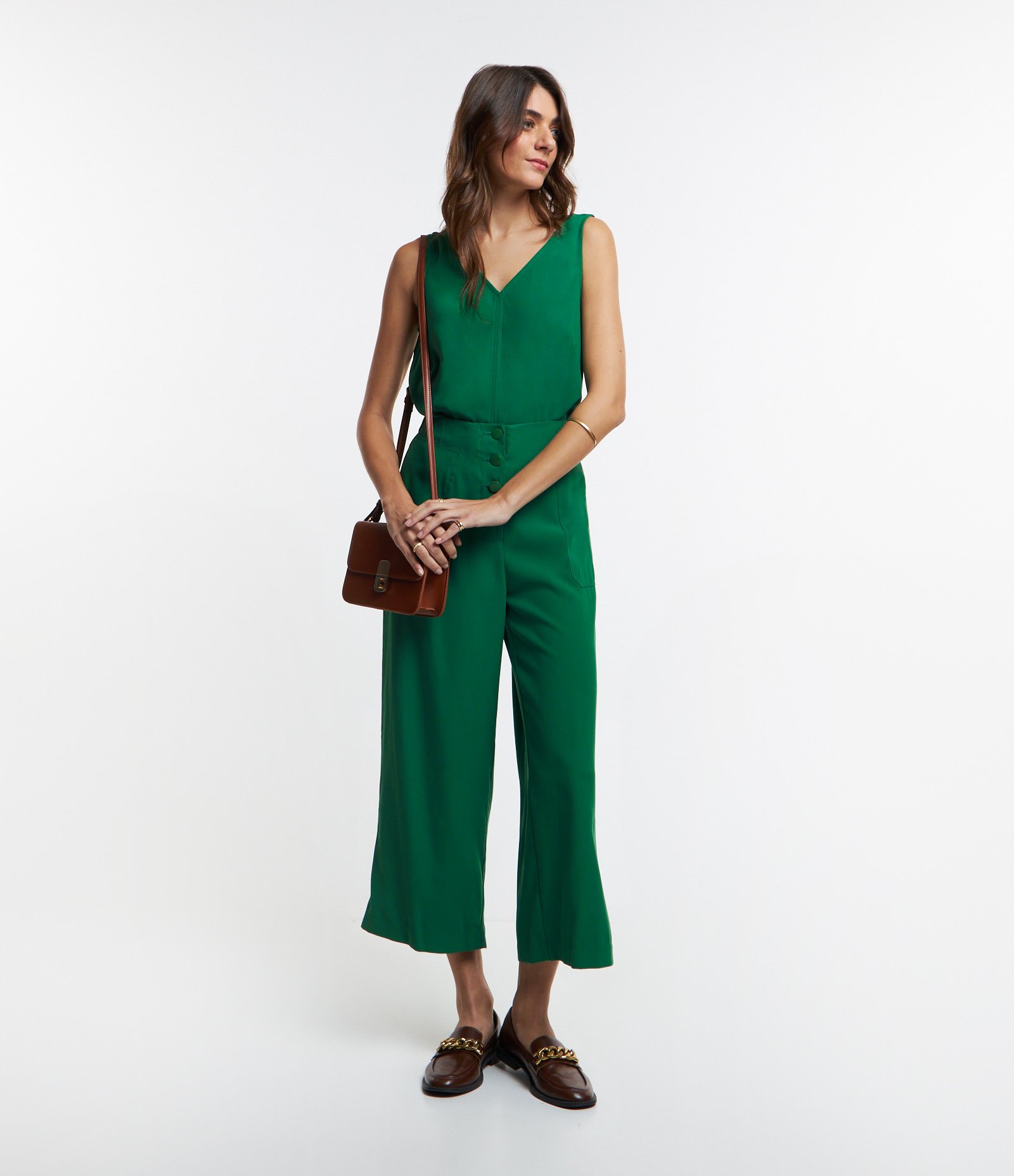 Blusa em Viscose com Decote V e Efeito Sarjado Verde 2