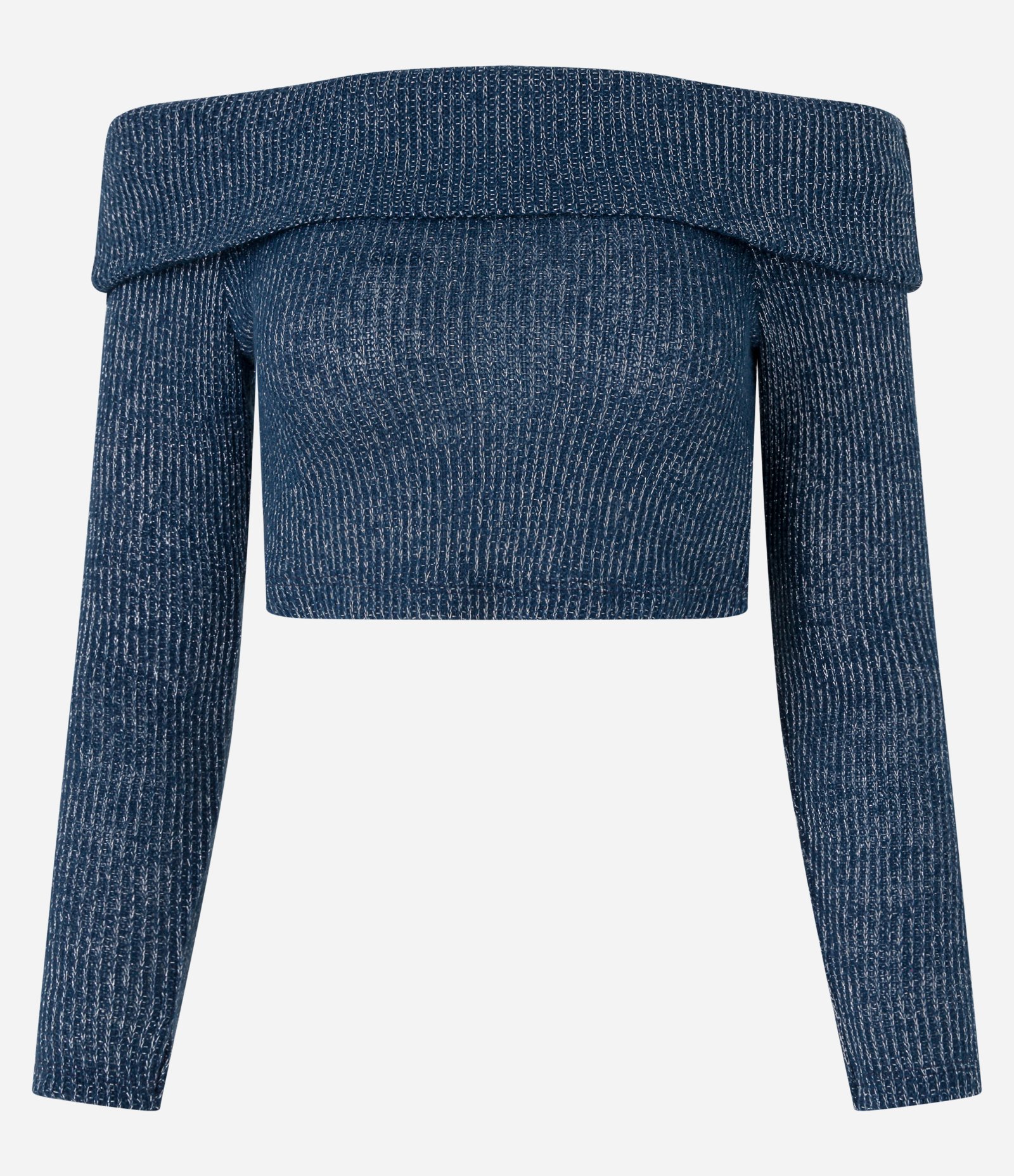 Blusa em Tricô com Fio Metalizado e Pala Virada Azul 5