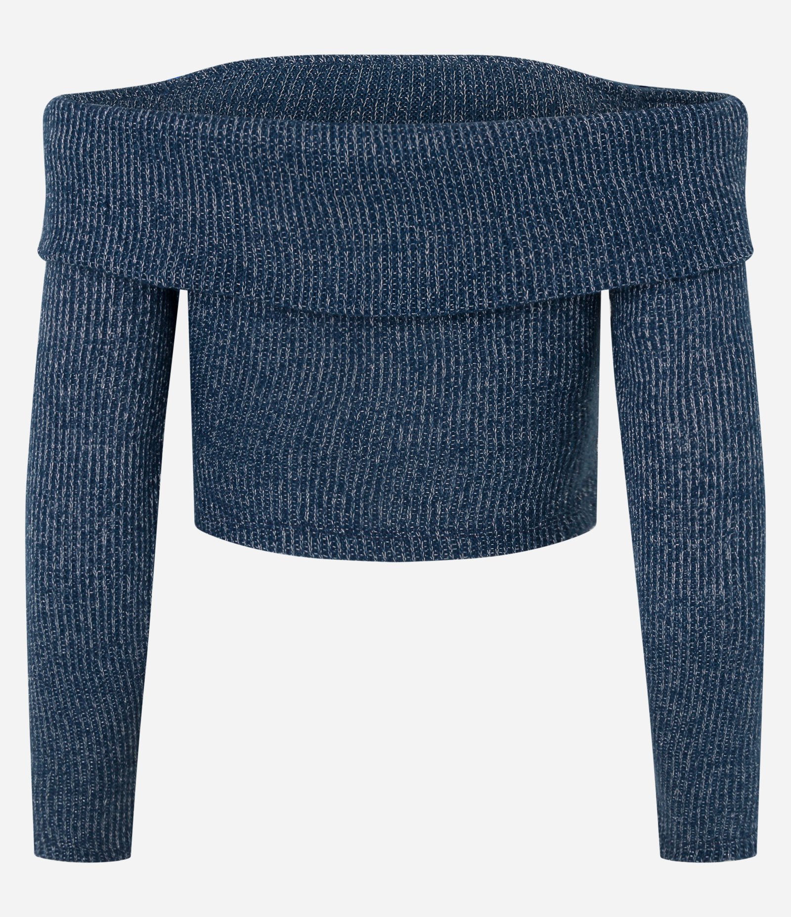 Blusa em Tricô com Fio Metalizado e Pala Virada Azul 7