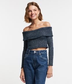 Blusa em Tricô com Fio Metalizado e Pala Virada
