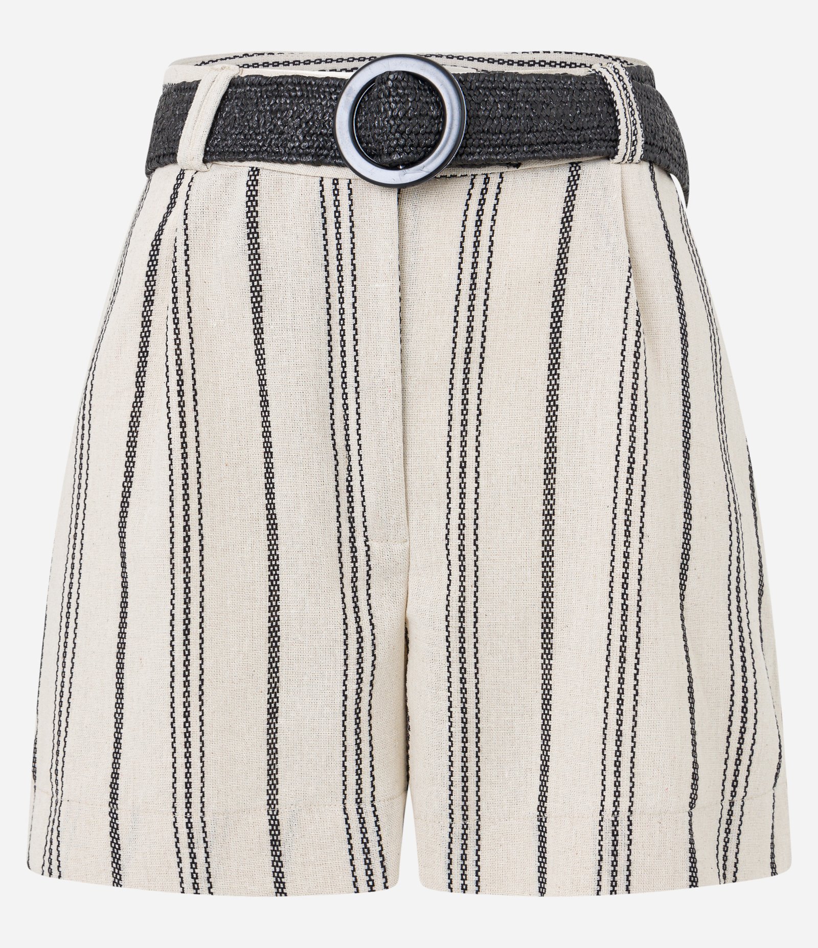 Short em Tricoline com Cinto Palha e Estampa Listrada Off White 6