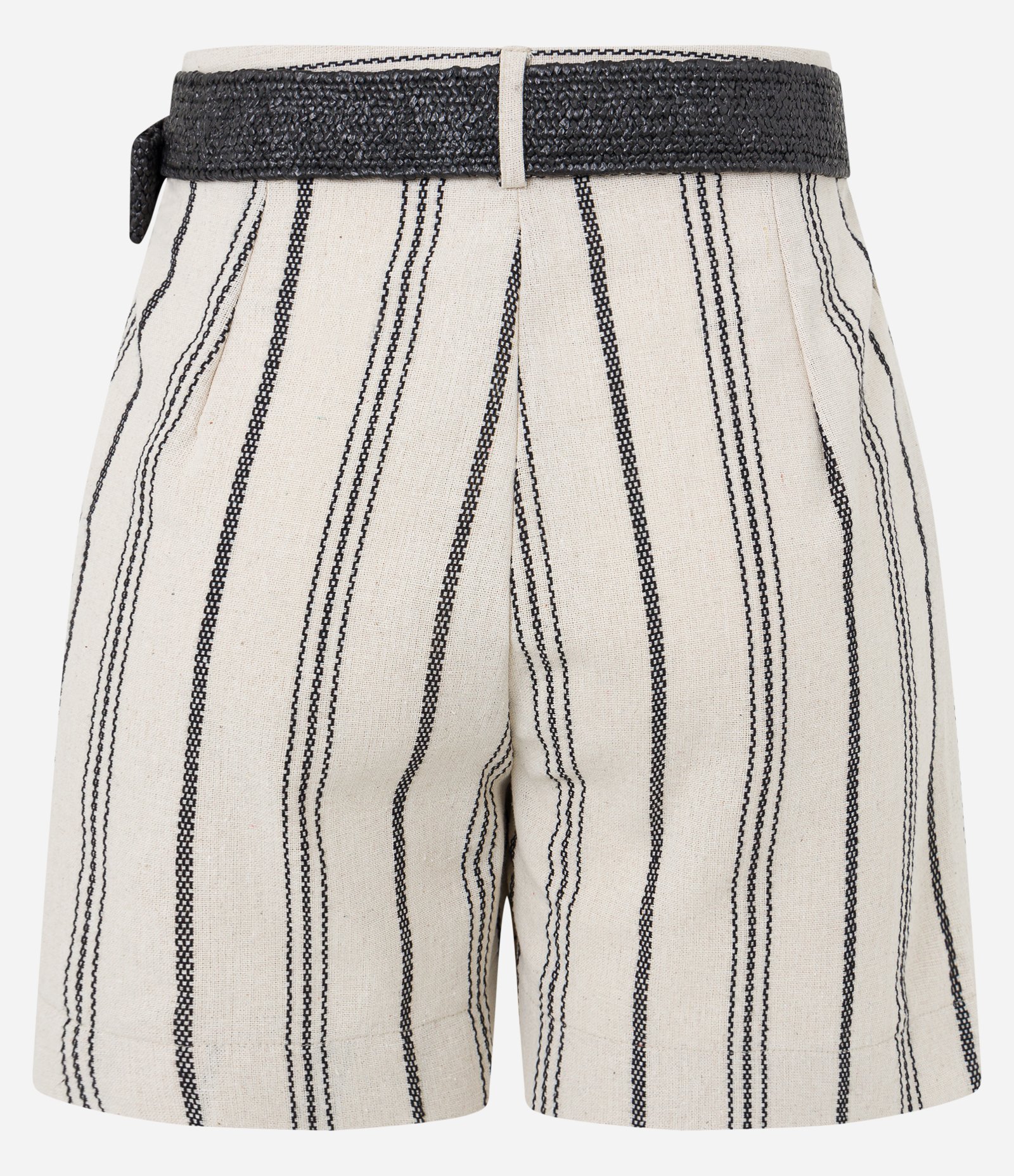 Short em Tricoline com Cinto Palha e Estampa Listrada Off White 7