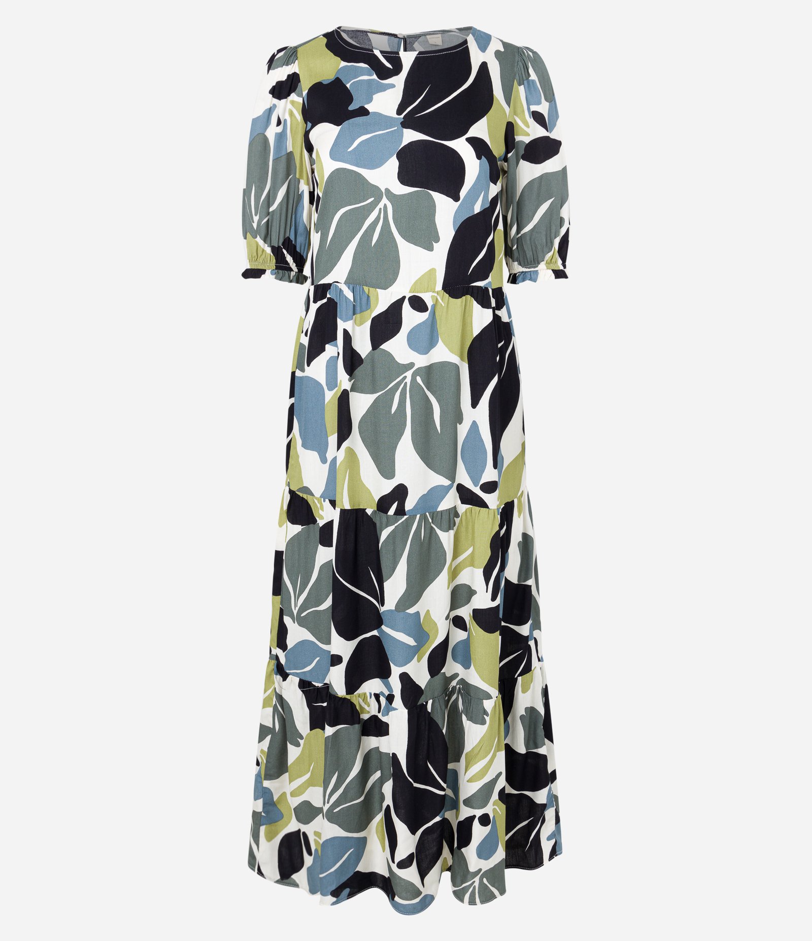 Vestido Midi em Viscose com Manga Bufante e Recortes Franzidos na Saia Multicores 6