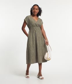 Vestido Midi em Tricoline com Cintura Ajustada e Estampa poá